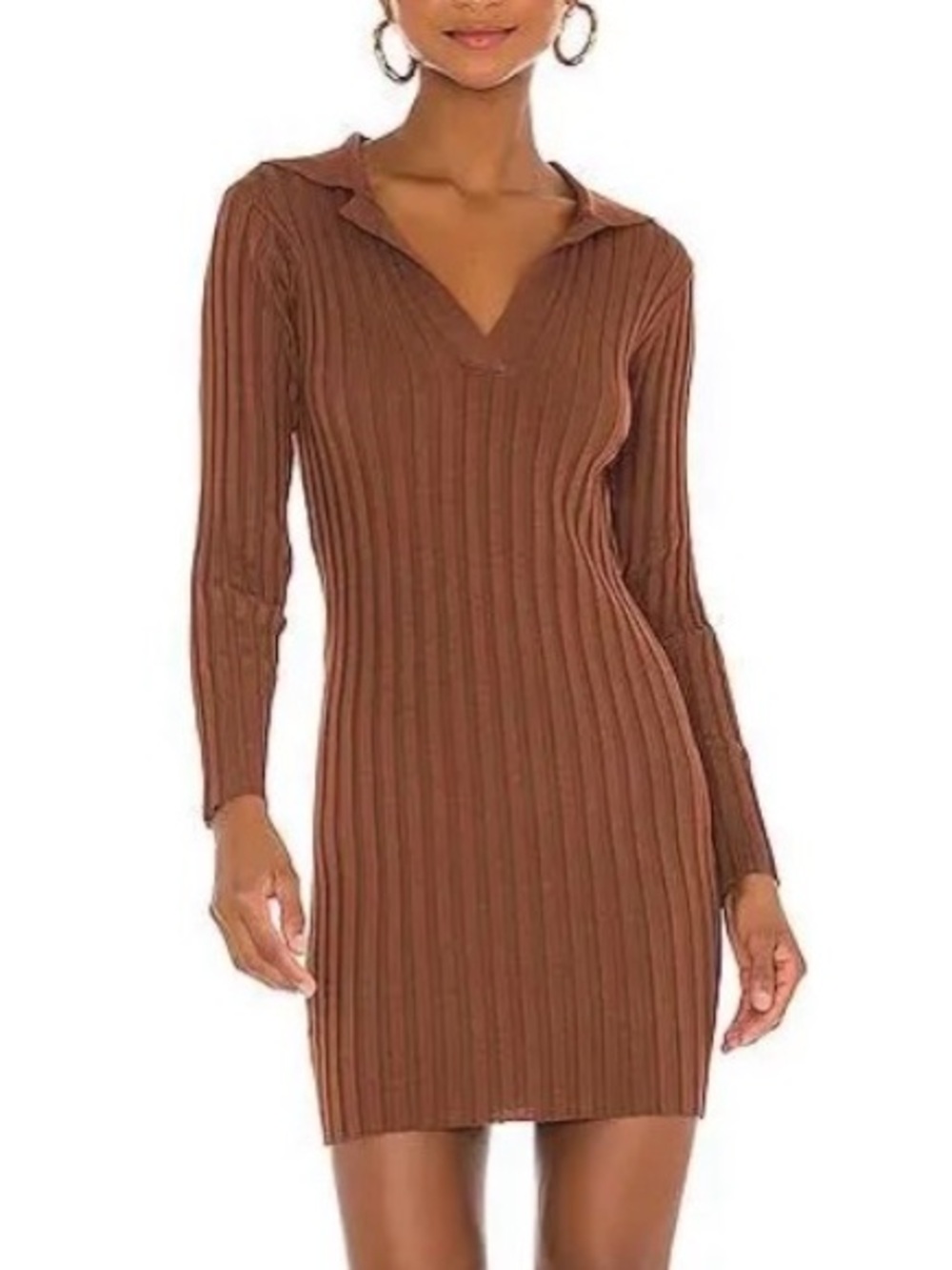 Tularosa Valen Mini Dress Knit Chocolate Brown M Revolve Polo Bodycon Mob Wife